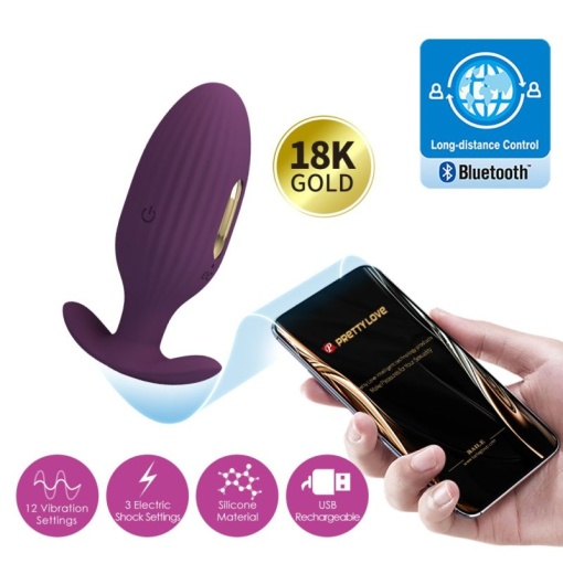 Plug anal unisex cu 3 setari de electro-stimulare, 12 moduri de vibratie Pretty Love Jefferson Purple - Img 2
