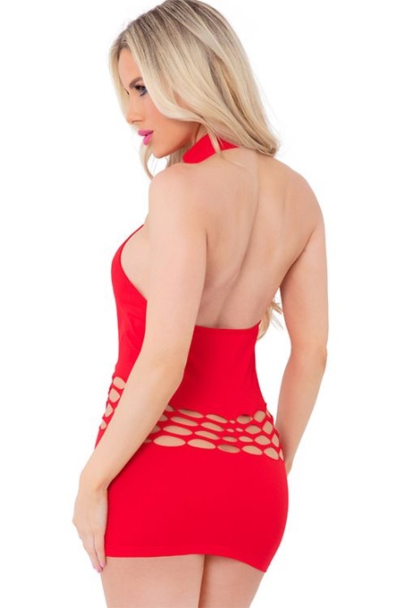 Rochie sexy din material elastic cu decupaje, culoare Rosu PINK LIPSTICK - OS - Img 2