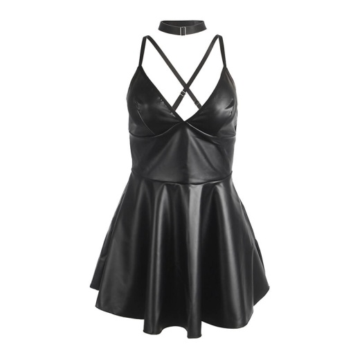 Rochie Sexy SUBBLIME – DRESS WITH BLACK LEATHER STRAPS S/M - Img 2