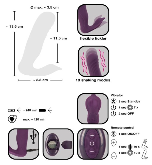 Vibrator cu miscare sus jos, 10 moduri de vibratie cu telecomanda Javida RC Shaking Panty Vibe - Img 5