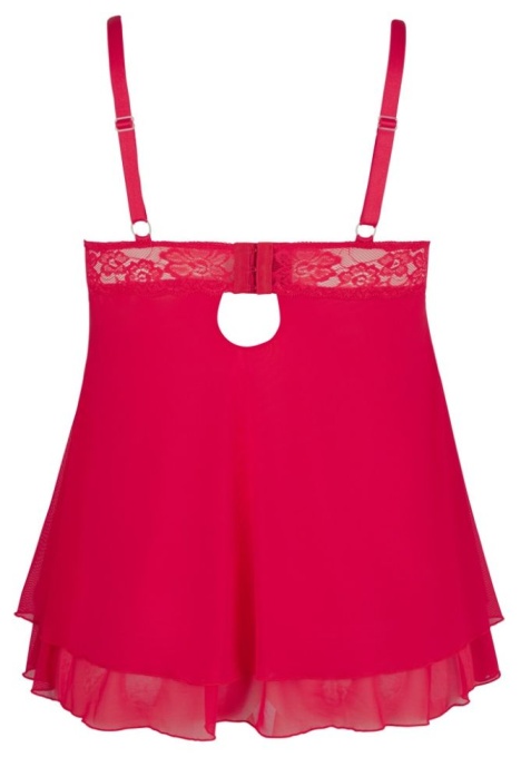 Babydoll sexy din dantela cu motive florale si tul Cottelli Collection Curves, red- 4XL - Img 2