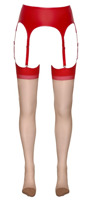 Ciorapi pentru portjartier cu dunga la spate. Culoare: bej/rosu , Cotelli Legwear - marime XL (5) - Img 3