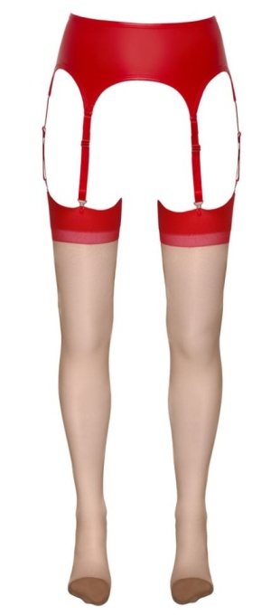 Ciorapi pentru portjartier cu dunga la spate. Culoare: bej/rosu , Cotelli Legwear - marime XL (5) - Img 8