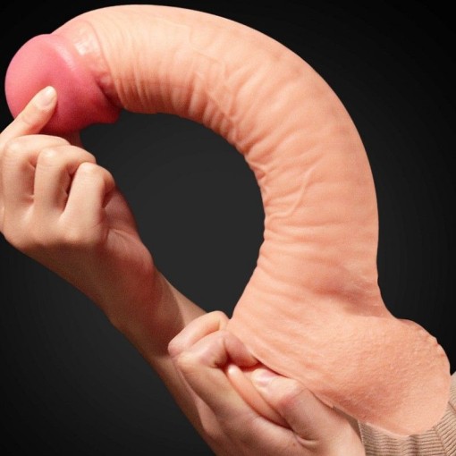 Dildo cap bombat și bile texturate 12 Dual Layered Platinum Silicone - 30cm x 5.3cm