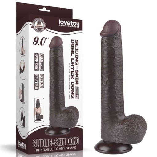 Dildo din material TPE super realist cu două straturi 9'' Sliding Skin Dual Layer Dong Black (22cm)