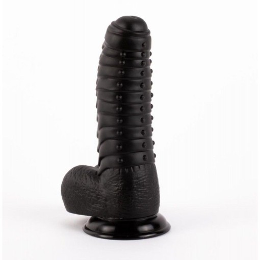 Dildo negru suprafata stimulatoare, cu testicule si ventuza X-MEN David's 11.9" Cock Black (27cm)