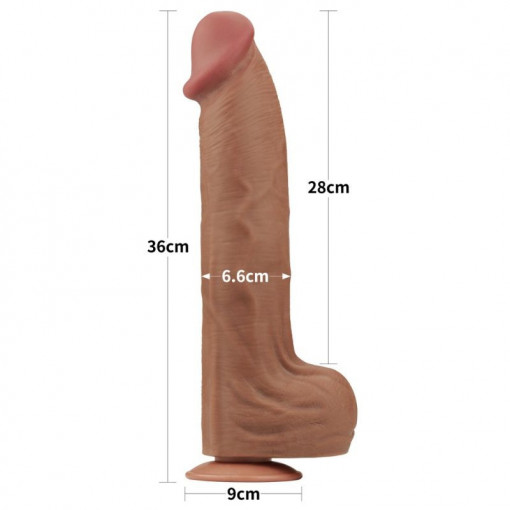 Dildo realist gigantic cu doua straturi 14'' King Sized Sliding Skin Dual Layer Dong Brown (36cm) - Img 2