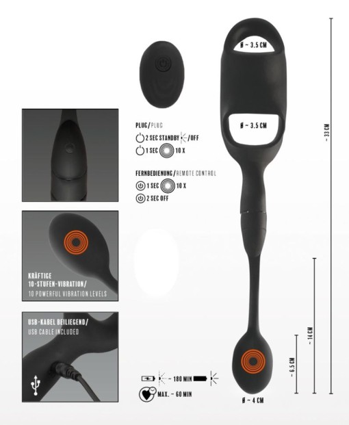 Inel penis si dop anal cu vibratii si telecomanda Cock Ring with Remote Control Butt Plug - Img 7