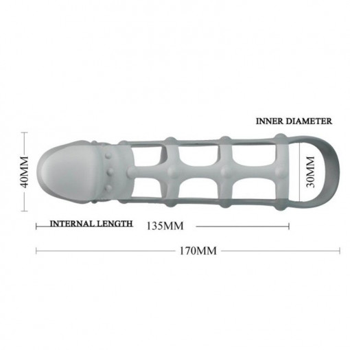 Manson din silicon cu cap proeminent Pretty Love Penis Sleeve With Ball Strap White - Img 3