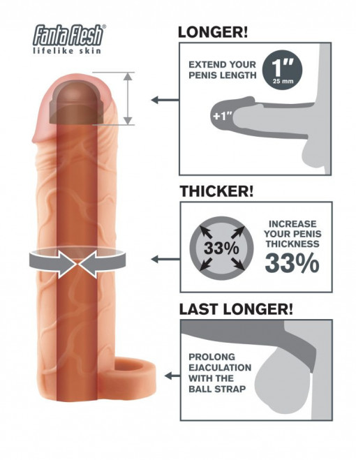 Prelungitor penis FANTASY X-TENSIONS PERFECT 1 EXTENSION WITH BALL STRAP 17.7cm - Img 3