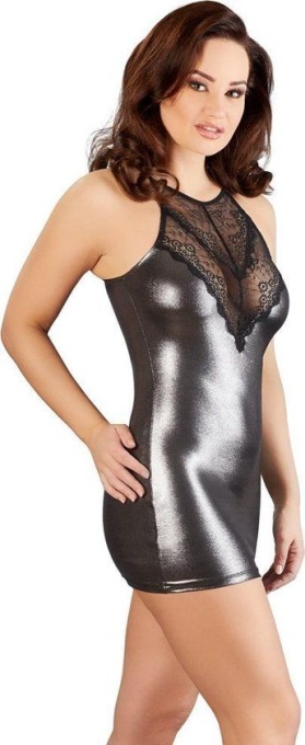 Rochie sexy, mulata, fara maneci, cu aspect lucios Red Corner, negru - XS - Img 4