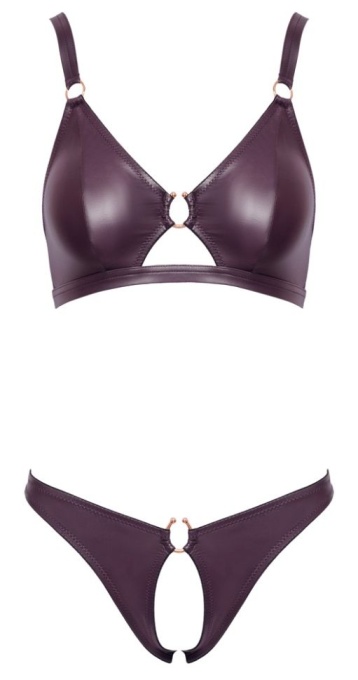 Sutien fara fir si slip cu aspect umed si decupaj in zona inghinala Set, Cottelli Lingerie - XL - Img 8