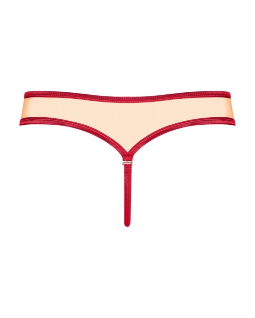 Tanga material elastic si funda din satin rosu Rubinesa thong Obsessive, red - S/M - Img 2