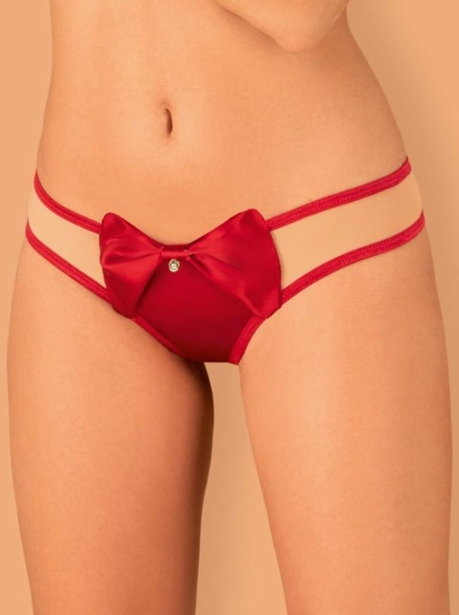 Tanga material elastic si funda din satin rosu Rubinesa thong Obsessive, red - S/M - Img 5