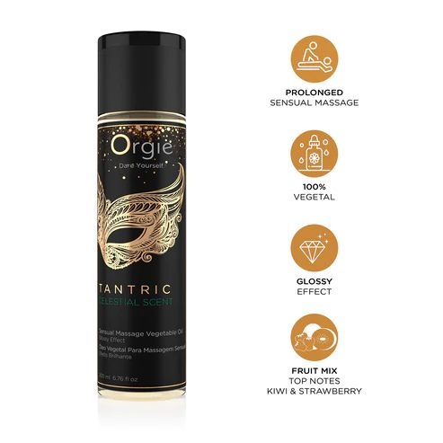 Ulei de masaj cu efect de stralucire Orgie Tantric - massage oil, Celestial Scent, 200ml - Img 2