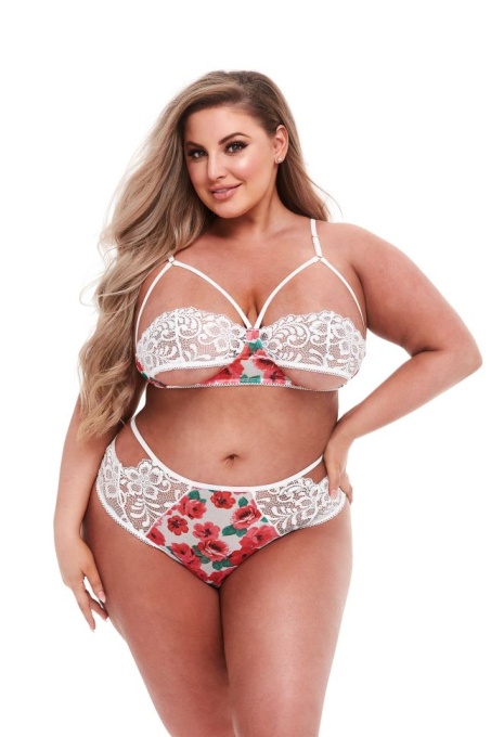 White Floral &amp; Lace Bra Set, Baci, Plus Size - Img 3