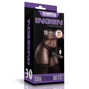 Strap-on cu ham si curea reglabile, prevazut cu un vibrator realist Vibrating Easy Strapon Set 7.5'' Black (19cm)