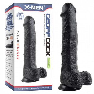 Dildo gigant prevazut cu testicule si ventuza de fixare X-MEN Geoff 11.9" Cock Black (30 x 5.5cm)