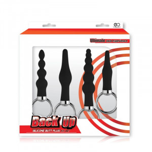 Set de 4 pluguri anale modele diferite BACK UP BUTT PLUG KIT BLACK (4pcs)