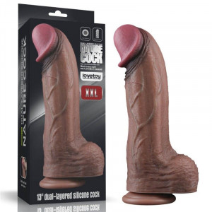 Dildo realist din silicon cu ventuza 13'' Dual Layered Silicone Cock XXL (33cm x 7.6cm)
