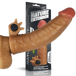 Prelungitor penis cu vibratii 1.5" Vibrating Silicone Extender Brown