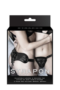 STRAP-ON BLACK PU HARNESS WITH TWO RINGS