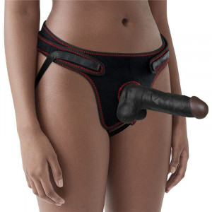 Strap-on cu ham si curea reglabile, prevazut cu dildo realist de 19cm