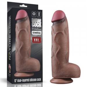 Dildo realist din silicon cu ventuza 12'' Dual Layered Silicone Cock XXL (31cm x 7.6cm)