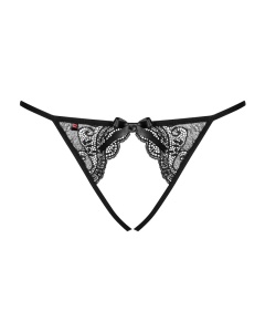 Tanga cu decupaj in zona intima, fabricat din dantela fina si barete subtiri Obsessive, black - L/XL