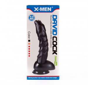 Dildo din material de inalta calitate cu ventuza de fixare X-Men 11,9" David Cock black (28cm)