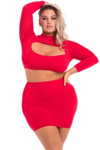 STOP & STARE 2PC SKIRT SET RED, Pink Lipstick - XL/2XL