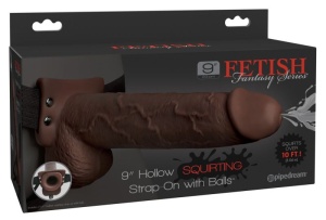 Strapon cu cu dildo gol prelungitor penis 9" Hollow Squirting Strap-on with Balls 25cm