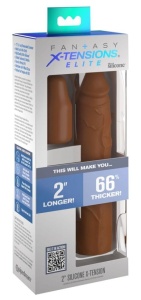 Manson prelungitor elastic din silicon moale pentru penis 2" Silicone X-tension Brown (20.3 cm)