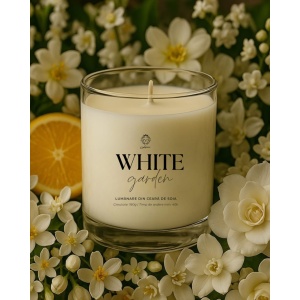 Lumânare din ceară de soia, 180 gr, WHITE GARDEN/GRĂDINA CU FLORI ALBE