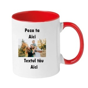 Cana cu interior Rosu Personalizata cu poza si text