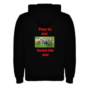 Hanorac Negru personalizat cu poza si mesajul dorit pe spate