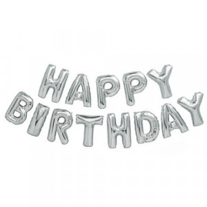 Set baloane folie Happy Birthday Argintiu