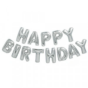 Set baloane folie Happy Birthday Argintiu