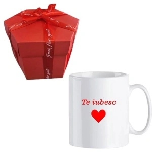 Set "Surpriza Te Iubesc" - Cutie Exploziva Rosie si Cana cu Mesaj