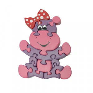 Hipopotam Puzzle cu Fundita din Lemn HANDMADE
