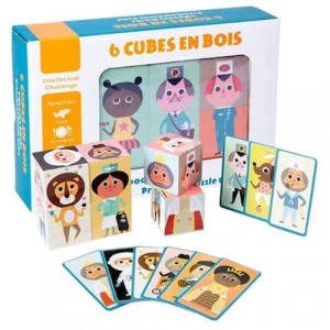 Set 6 cuburi puzzle din lemn Meserii