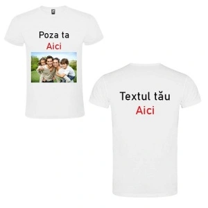Tricou personalizat pentru copii cu Poza pe fata si Text pe spate