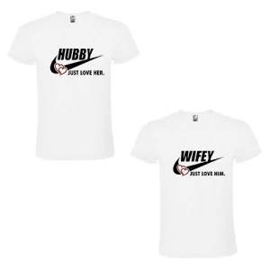 Set tricouri cuplu „Wifey & Hubby – Just Love