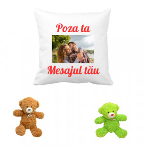 Perna personalizata cu poza si mesaj + ursulet de plus