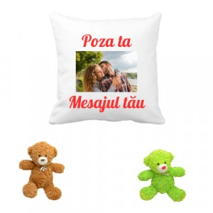 Perna personalizata cu poza si mesaj + ursulet de plus
