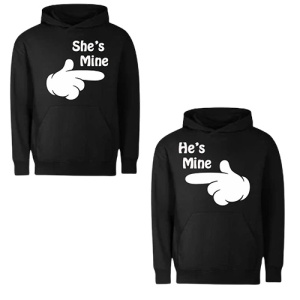 Set hanorace pentru cuplu “She’s Mine / He’s Mine”