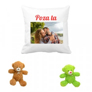 Perna personalizata cu poza si ursulet de plus