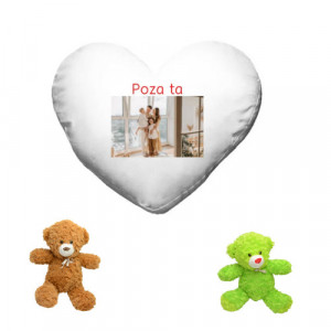 Perna inima personalizata cu poza si ursulet de plus