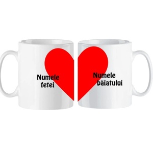 Set de cani personalizate pentru cuplu – inima completata cu nume