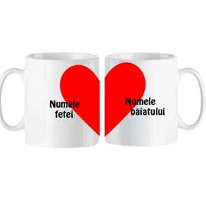 Set de cani personalizate pentru cuplu – inima completata cu nume
